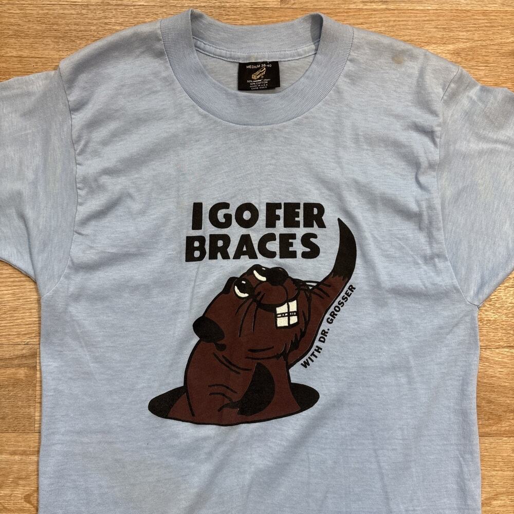 Vintage 70s 80s Sneakers 50/50 I Go Fer Braces Beaver T Shirt Funny Medium M
